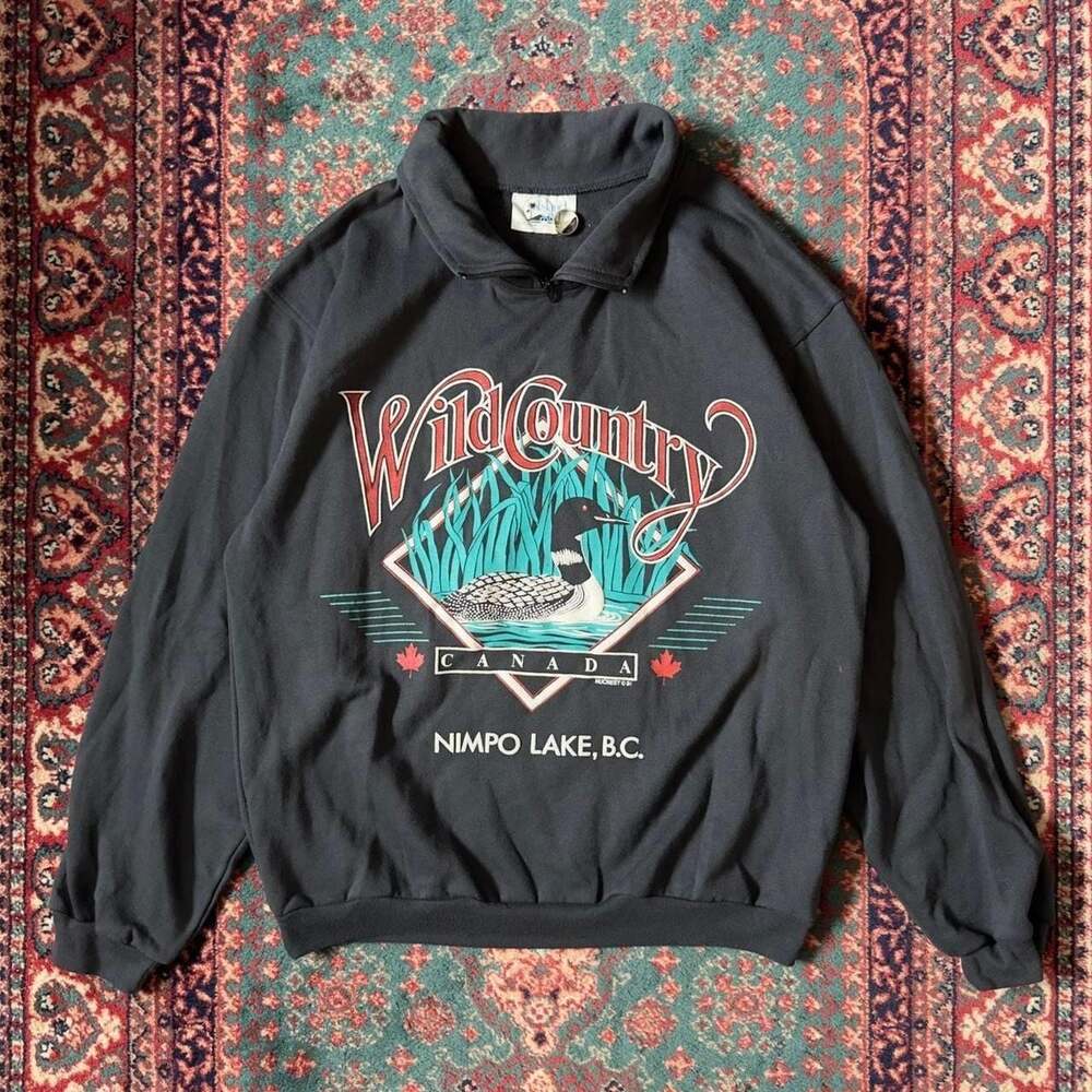 Vintage Island Surf Wild Country Nimpo Lake B.C. Loon Quarter-Zip Sweatshirt Siz